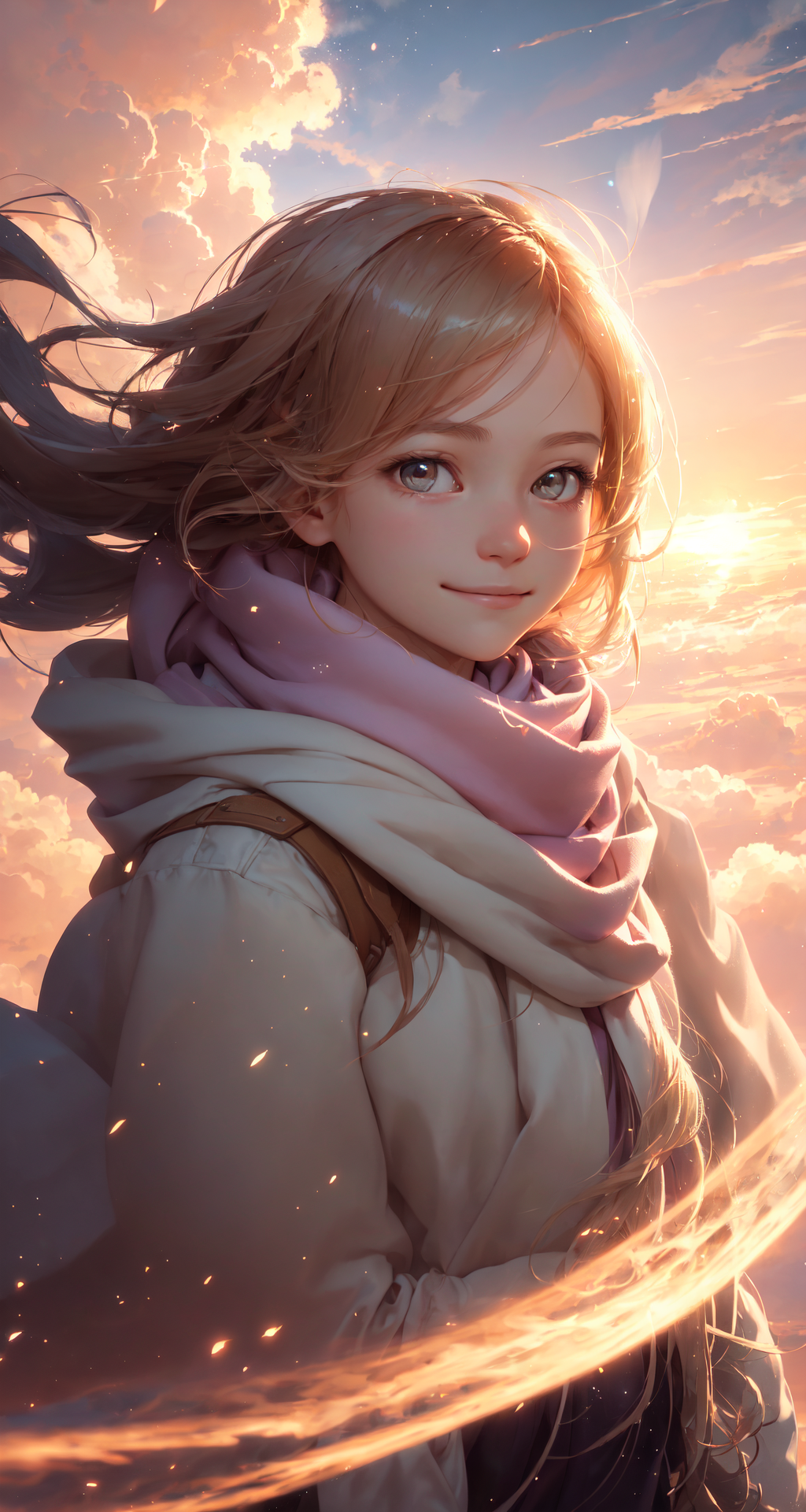 68970-1682013033-masterpiece, best quality, realistic, 1girl, illustration of a girl floating in the sky, scarf, floating hair, close-up, warm so.png